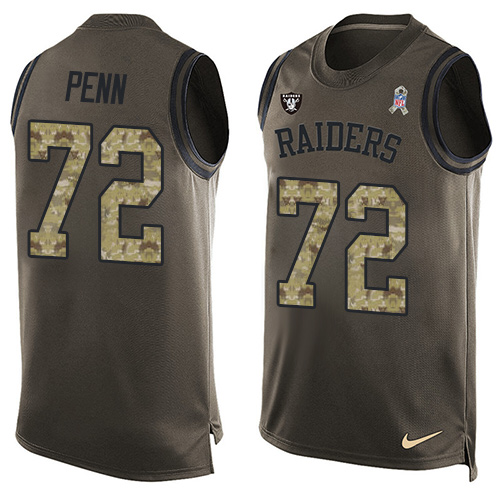 Men's Limited Donald Penn Nike Jersey Green - #72 Salute to Service Tank Top NFL Oakland Raiders